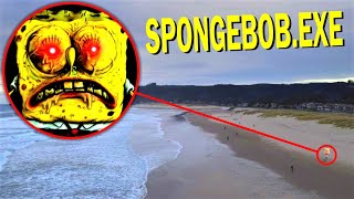 DRONE CATCHES SPONGEBOBEXE AT THE BEACH SPONGEBOBEXE IN REAL LIFE [upl. by Edea]