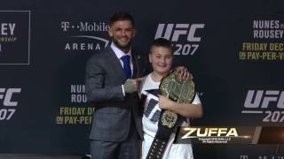 UFC 207 Cody Garbrandt Gives UFC Championship Belt to Cancer Survivor [upl. by Nedearb]